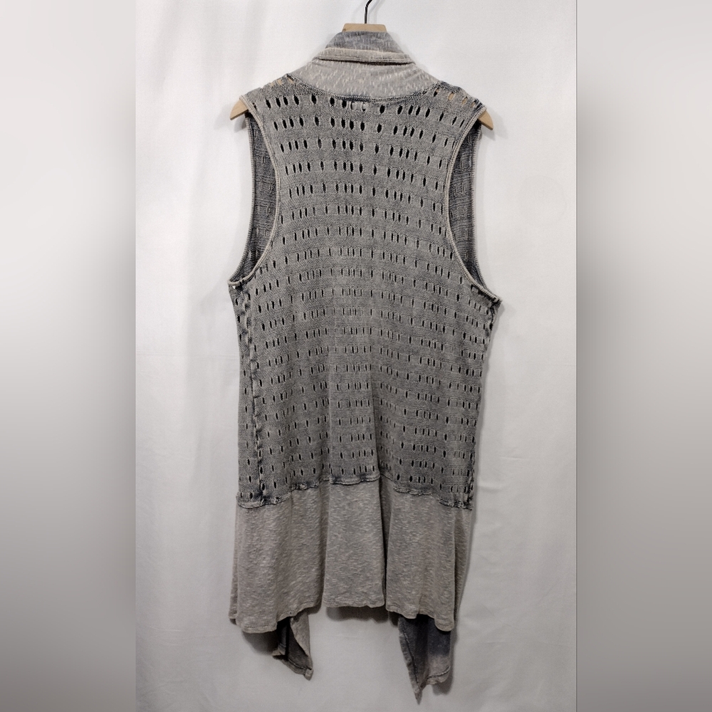 Mind Set By XCVI Pointelle-knit Cardigan Vest Women's XL Tan Gray Boho Retro Y2K - Picture 4 of 6